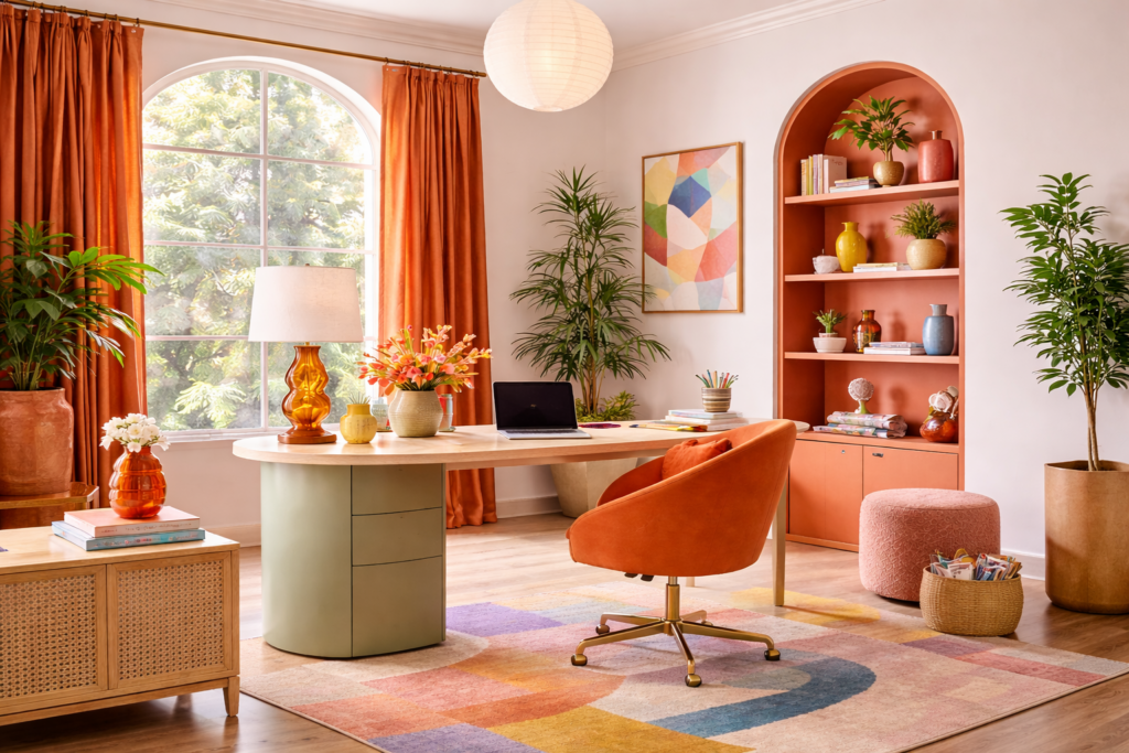Orange Theme Home Office Interior Design Idea