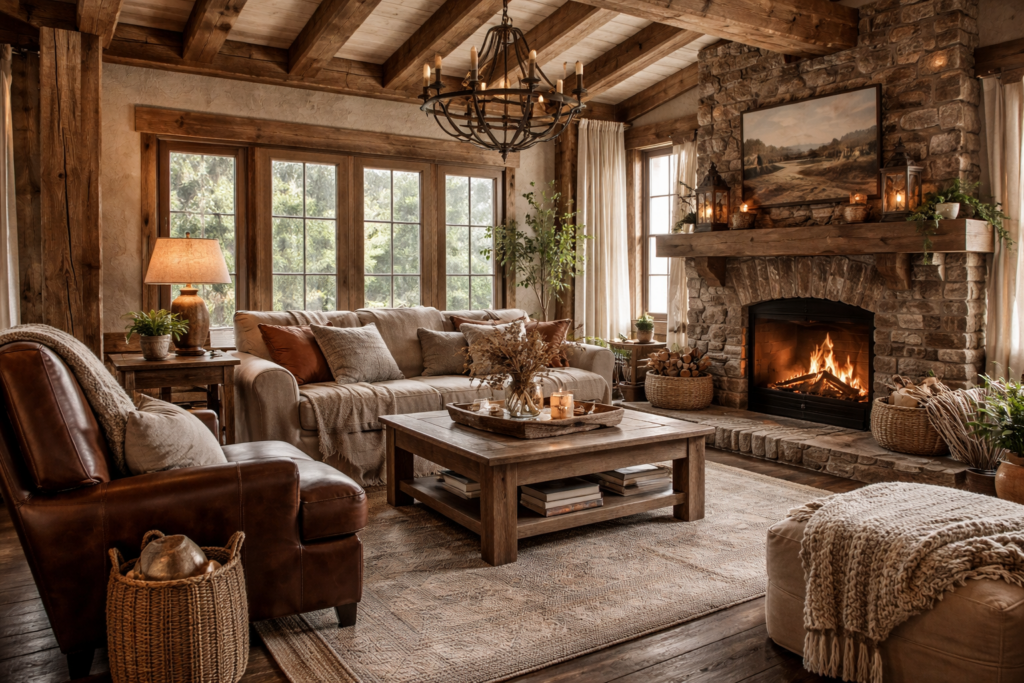 Rustic Cabin Living Room Interior Design Style